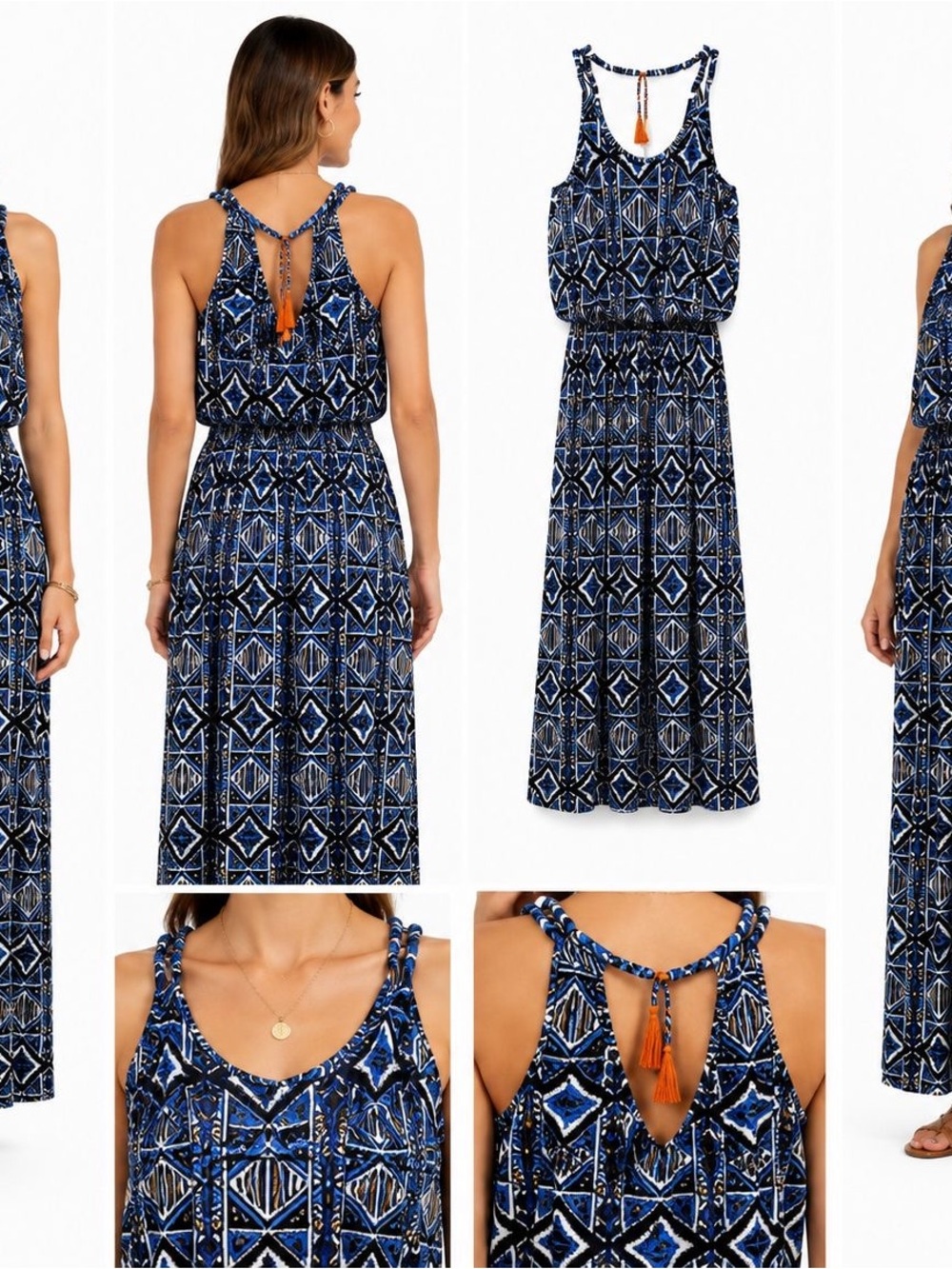 Magic Blue and Black Patterned Sleeveless Dress